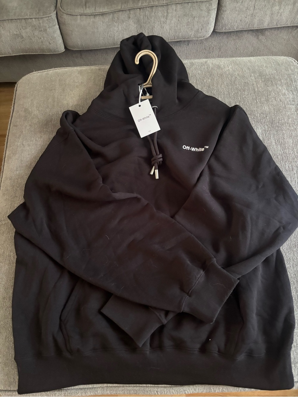 Off-White Black Pullover Hoodie with White Logo